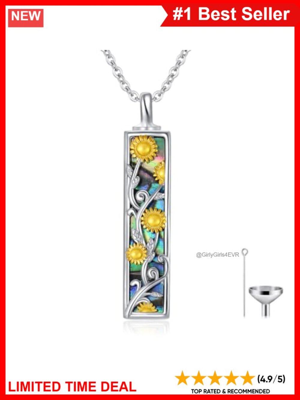 925 Sterling Silver Urn Necklace Abalone Shell Cremation Jewelry Keepsake